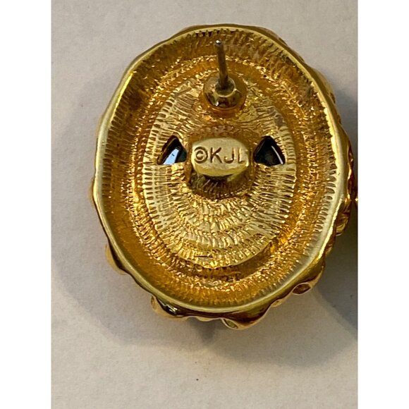 KJL Gold-Tone Post Earrings With Green Crystal Oval Stones J0176 - Picture 8 of 9